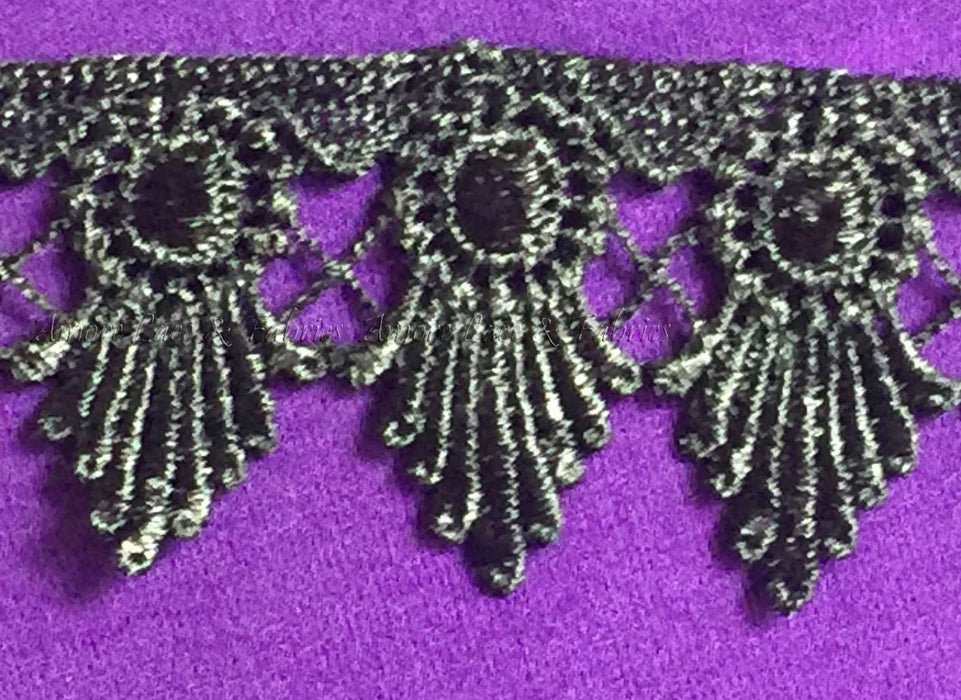 Lace Trim Royal Crown Design Venise 1.75" Wide. Available in Multiple Colors. Multi-Use ex. Garments Tops Decorations Arts Crafts Costumes