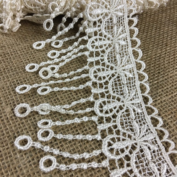 Lace Trim Pineapple Fringe Venise 3". Available in Multiple Colors. 100% Rayon, Multi-Use ex. Garments Tops Slip Extenders Decorations Crafts Veils