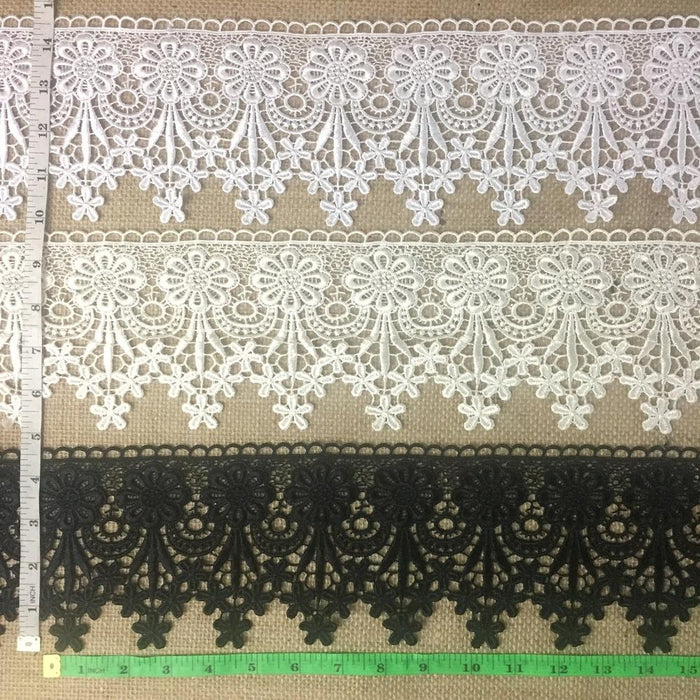Trim Lace Floral Geometric Venise by the Yard, 4.75" Wide, Choose Color, Multi-Use Garment Veil Slip Extender Bridal Crafts Costumes DIY Sewing Decoration