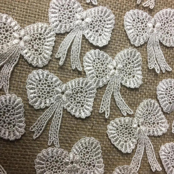 Lace Applique Piece Bowtie Ribbon Embroidery Venise Patch 2" Long, Garments Invitations Scrapbooks Costume ⭐