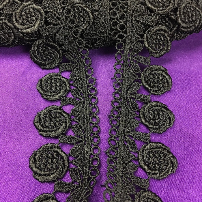 Trim Lace Venise Floral Design, 1.5" Wide, Black, Multi-Use Garments Tops Decorations Arts Crafts Dance & Theater Costumes Veils DIY Sewing Scrapbooks