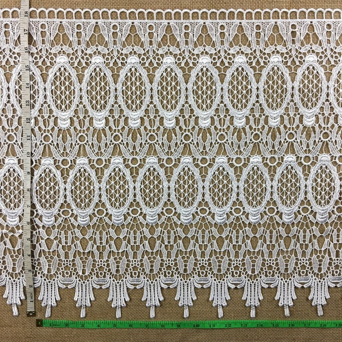 Wide Trim Lace Venise, 18" Wide, Black, White, Pineapple Design, Multi-Use Garments Tops Bridal Veil Table Runner Decorations Crafts Costumes