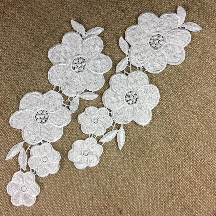 Applique Pair Lace Venise Thick Quality Water Lily Floral Embroidery Collar Pair. 10" Long. Use Whole or Cut into Parts. Garments Costumes DIY Sewing Crafts. ⭐