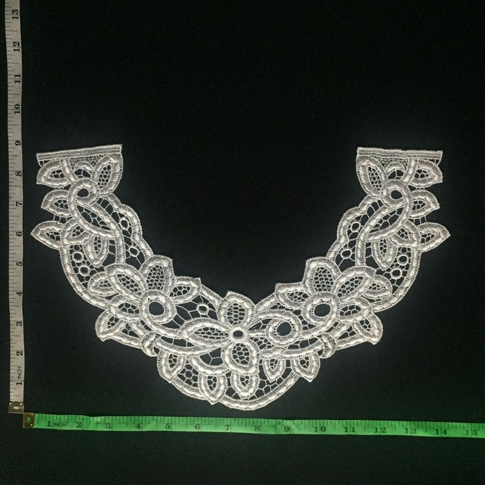 Lace Applique Neckpiece Yoke Embroidery Collar Motif, 9"x14", White. Multi-Use ex: Garments Tops Wedding Costume DIY Sewing Arts and Crafts