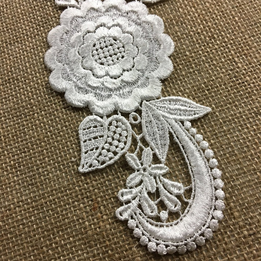 Applique Pair Lace Venise Quality Rayon Floral Embroidery 19" Long, Use Whole or Cut into Parts, Off White, Many Uses: Garments Costumes DIY Sewing Crafts