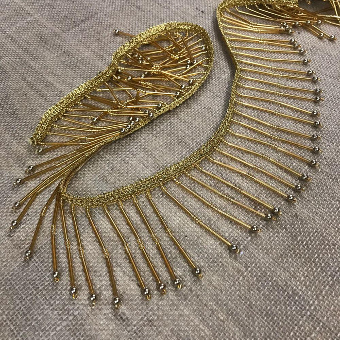 Beaded Fringe Trim Dangling hanging beads Lampshade Garment DIY Sewing Art Craft Dance Theater Costume, 3.75" Wide, Choose Gold or Silver