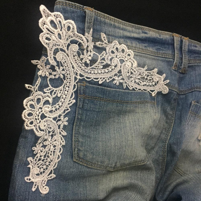 Lace Applique Neckpiece Venise Yoke Fancy Curves Embroidery Motif Patch, 8.5" Long, Garments Bridal Tops Costumes Crafts ⭐