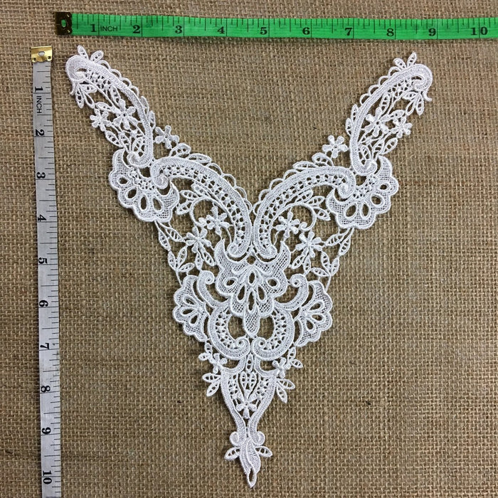 Lace Applique Neckpiece Venise Yoke Fancy Curves Embroidery Motif Patch, 10"x8", Garments Bridal Tops Costumes Crafts ⭐