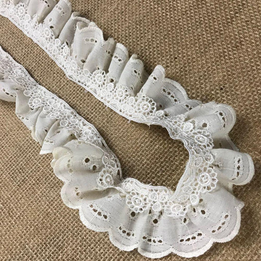 Ruffled Gathered embroidered organza Communion Christening Baptism Dress Cape Bridal Wedding Organza Sheer Lace Art Craft Scrapbook Funeral Casket Coffin Victorian Traditional DIY Clothing DIY Sewing Proms Bridesmaids Encaje Retro French Trim Lace by the Yard Yardage