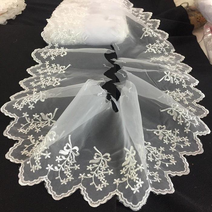 Lace Trim Scalloped Embroidered Sheer Organza, 4-6" Wide, Choose Color, Multi-Use Garments Gowns Veils Bridal Communion Christening Costumes