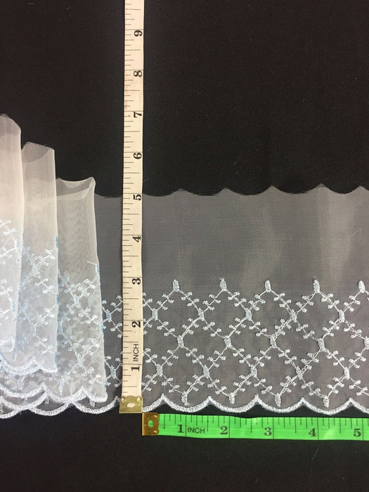 Lace Trim Embroidered Scalloped Border Zigzag Diamonds Sheer Organza, 3"-5" Wide, Choose Color. For Dresses Veils Towels Bridal Decoration Costumes