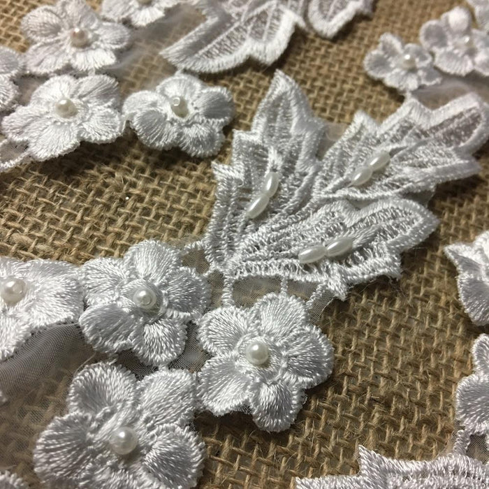 Lace Trim Beaded Embroidered Floral Design Organza Ground, 2.25" Wide, White, Trim by the Yard for Garments Bridal Crafts Veils Dresses Costumes ⭐