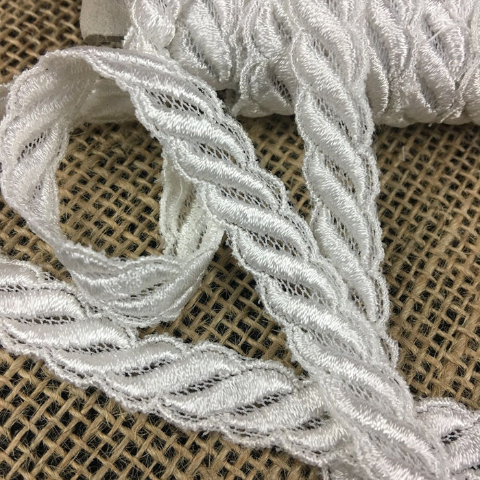 Lace Trim Rope Pattern 1/2" Wide, White, Quality Embroidered Mesh Multi-Use Garment Bridal Communion Decoration DIY Sew Craft Costume Scrapbook