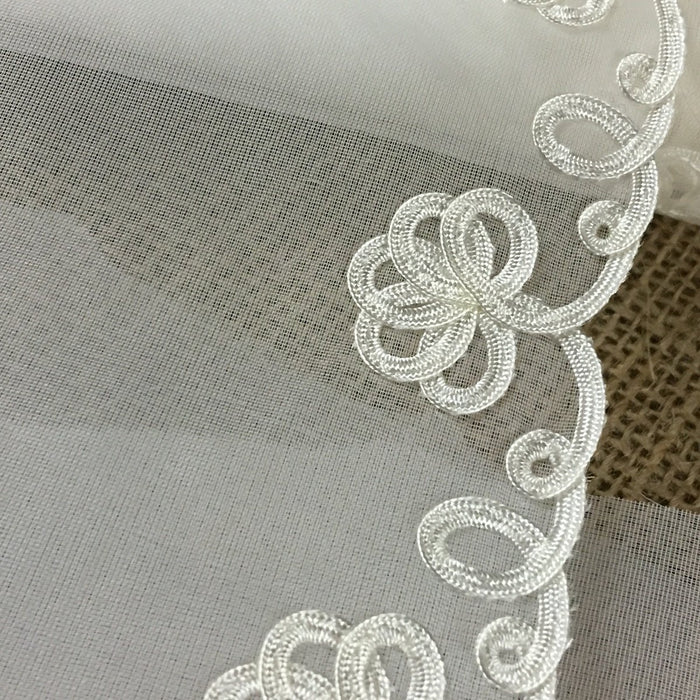 Lace Trim Soutache Floral Design on Firm Tricot Ground, 1.5"-6" Wide, Ivory, Multi-Use Garment Gown Tutu Bridal Communion Christening Costumes Curtains