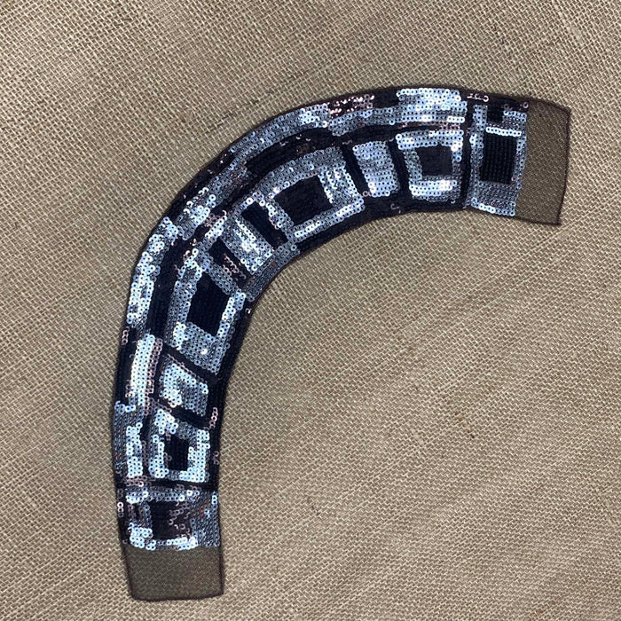 Neckpiece Applique Curved Piece Shiny Sequins on Mesh 6"x13" SKU B1721Q4