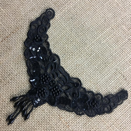 Beaded Applique Piece Lace 6 Hanging Beads Strings Fringe Dangling, 6"x6", Choose Color, for Garment Costume Communion Christening Baptism DIY Sewing