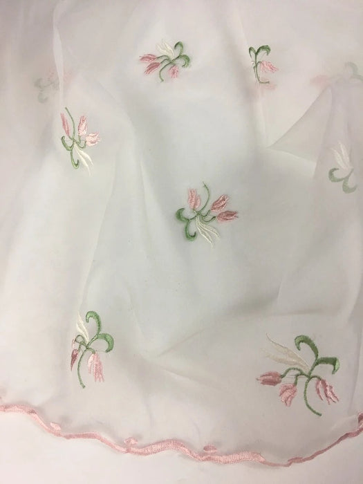 Embroidered Organza Fabric Tulips Design Double Border, 52" Wide, Pink/Green/Ivory, Garment Table Backdrop ⭐