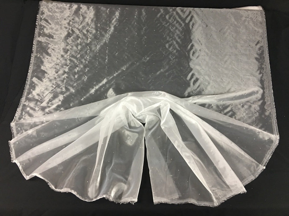 Rhinestone Bridal Fabric Organza Allover Diamond Ice Glitz on Shiny Organza, 52" Wide, White, for Garment Communion Christening Baptism Table Dolls
