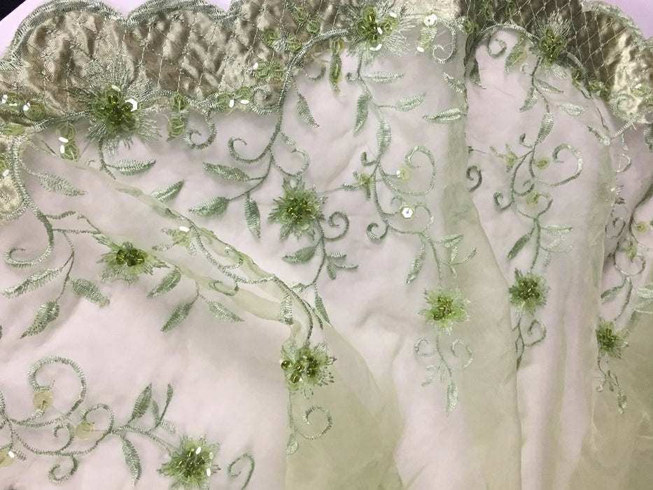 Bridal Beaded Fabric Embroidered Organza Sheer Beautiful Sunshine Design, 52" Wide, Choose Color, Multi-use Garment  Dolls Costume Decoration