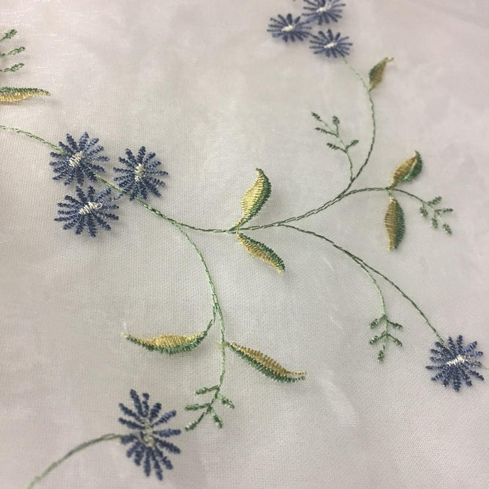 Embroidered Organza Fabric Beautiful Allover Dancing Daisy Flowers Detailed Embroidery, 58" Wide, Garments Costumes Curtains ⭐
