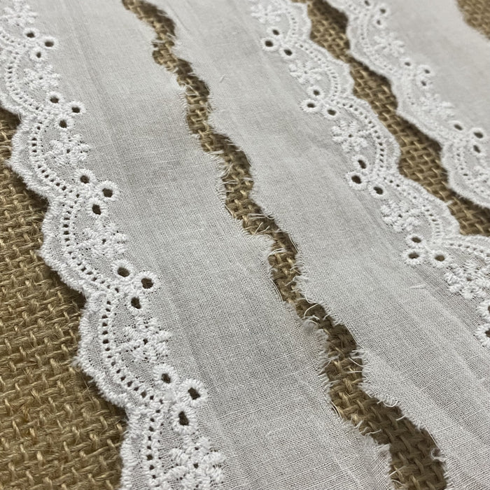Eyelet Lace Trim Embroidery Cotton 1.75" Wide Beautiful flower design Scalloped Border