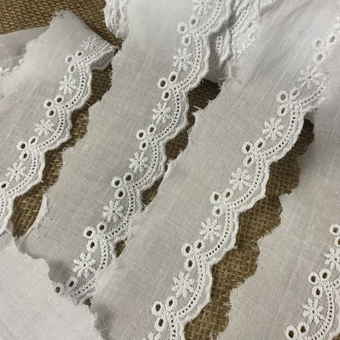 Eyelet Lace Trim Embroidery Cotton 1.75" Wide Beautiful flower design Scalloped Border