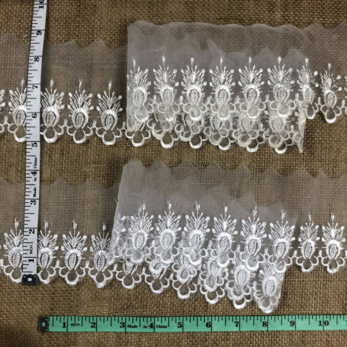 Lace Trim Scalloped Abundance Sprouts Embroidered Sheer Organza, 2"-3" Wide for Garments Gowns Veils Bridal Communion Christening Decoration ⭐