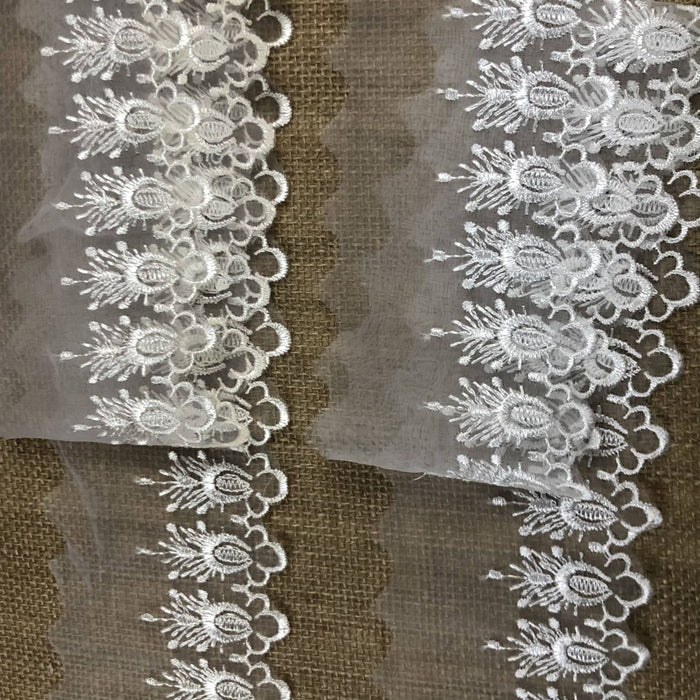 Lace Trim Scalloped Abundance Sprouts Embroidered Sheer Organza, 2"-3" Wide for Garments Gowns Veils Bridal Communion Christening Decoration ⭐