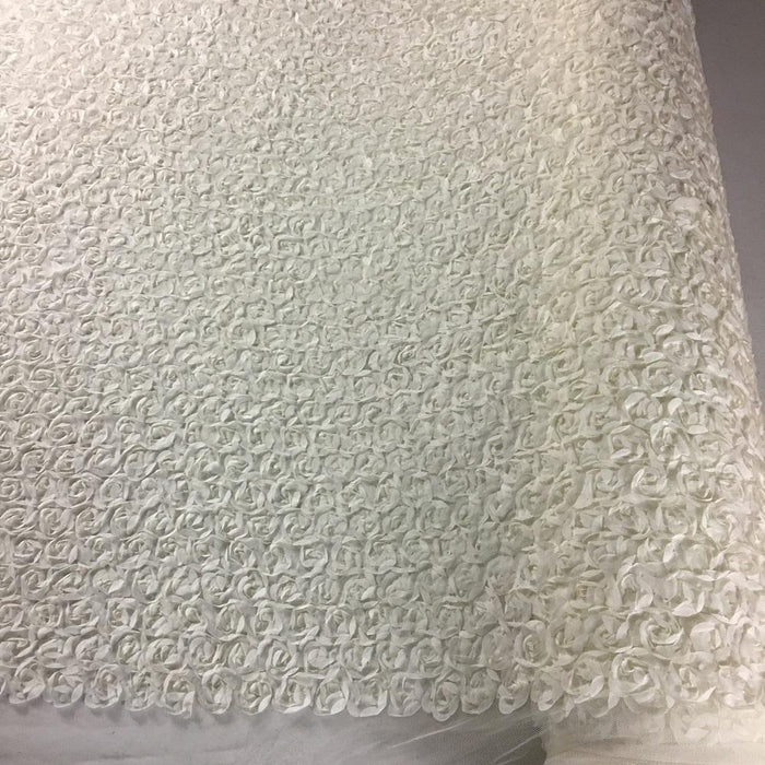 3D Raised Fabric Fluffy Soft Ruffle Chiffon Rosette Design Allover on Mesh Fabric, 49" Wide, Garments Table Overlay Backdrop Decoration Wedding Costume ⭐