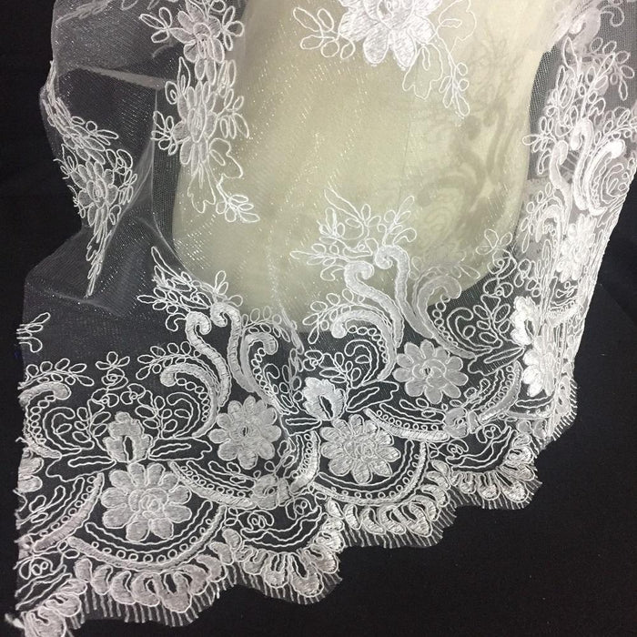 3D Corded Embroidered Fabric on Mesh Full Allover Double Boarder, 52" Wide, Garments Dress Costume Backdrop Decoration Table Overlay Events Props ⭐