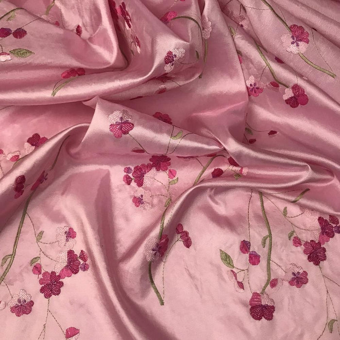 Cherry Blossom Embroidered Taffeta Fabric Full Allover Double Border, 52" Wide, Apparel Costumes Table Overlay Curtains ⭐