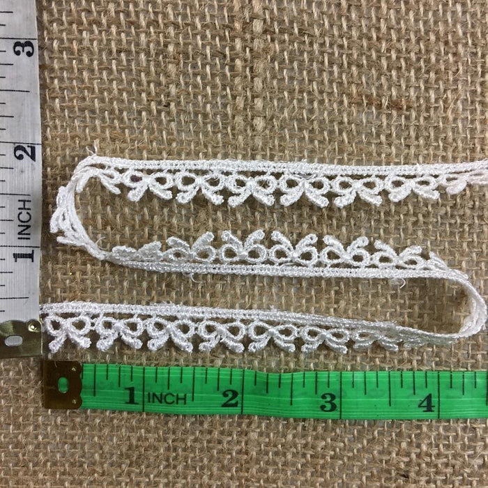Trim Lace Ribbon Bowtie Venise by the Yard, 1/2" Wide, Ivory, Multi-use ex. Garments Decorations Crafts Scrapbooks Tops Costumes.