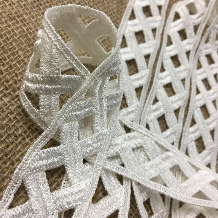 Trim Lace Criss-Cross Geometric Design Venise by the Yard, 1.25" Wide. Off White. Multi-use ie Garments Bridals Costumes Crafts Scrapbooks