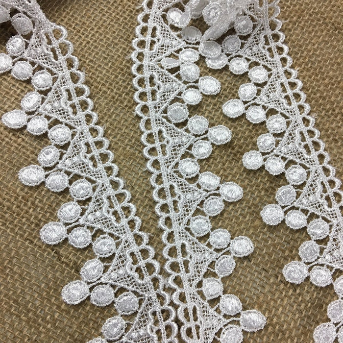 Trim Lace Triangle Dots Design Venise by the Yard, 1.5" Wide. White. Multi-use ie Garments Bridals Veils Costumes Crafts Scrapbooks