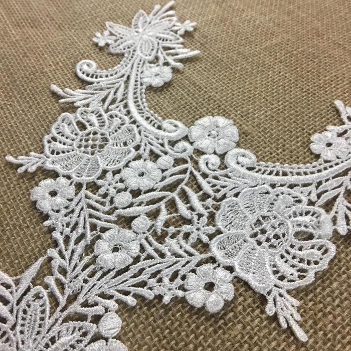 Lace Applique Piece Victorian Garden Embroidery Venise Yoke Neckpiece, 9"x11", White. Multi-use ex. Garments Bridal Tops Costumes Crafts