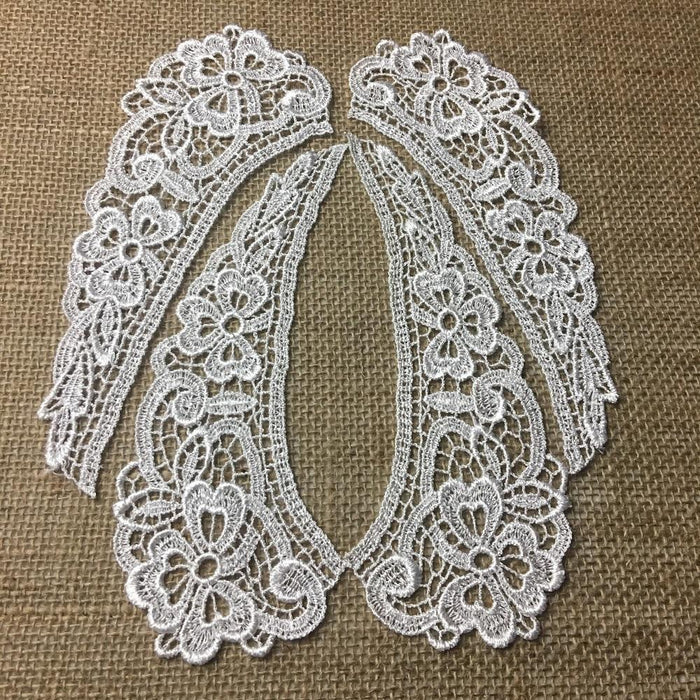 Lace Collar Pair Venise, Judges Lace Collar Pretty Floral Design Embroidered, 7" long, Garments Costume Crafts ⭐
