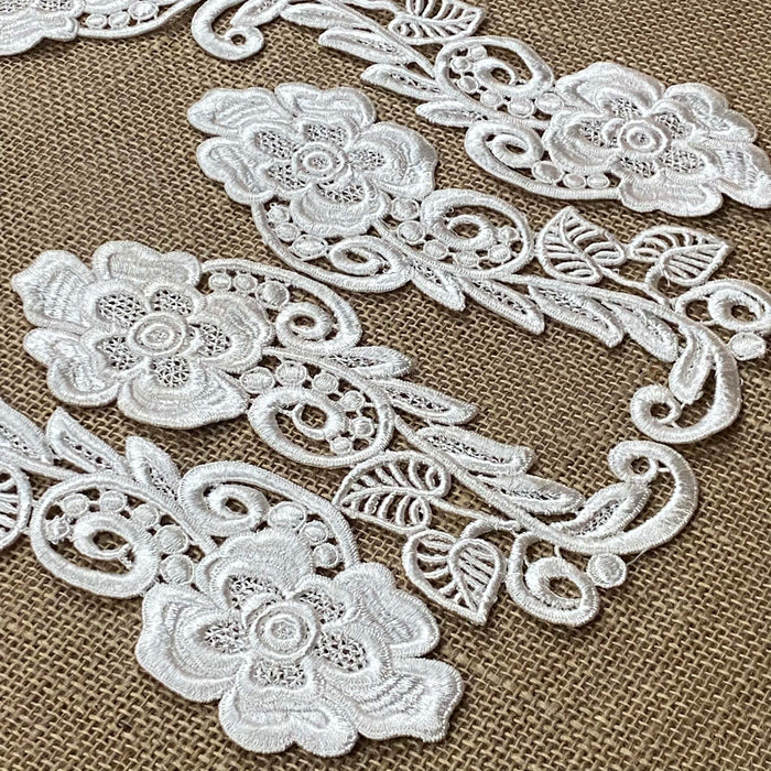 Lace Applique Pair Quality Venise Flower Design Embroidered, 8" long, Choose Color. Multi-use ex. Garments Tops Costumes Crafts DIY Sewing