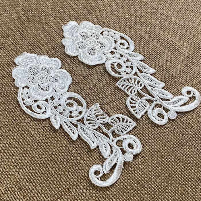 Lace Applique Pair Quality Venise Flower Design Embroidered, 8" long, Choose Color. Multi-use ex. Garments Tops Costumes Crafts DIY Sewing