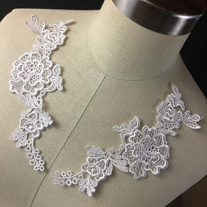 Lace Applique Pair Fancy Venise Flower Design Embroidered, 7" long, Choose Color. Multi-use ex: Garments Tops Costumes Craft DIY Sewing