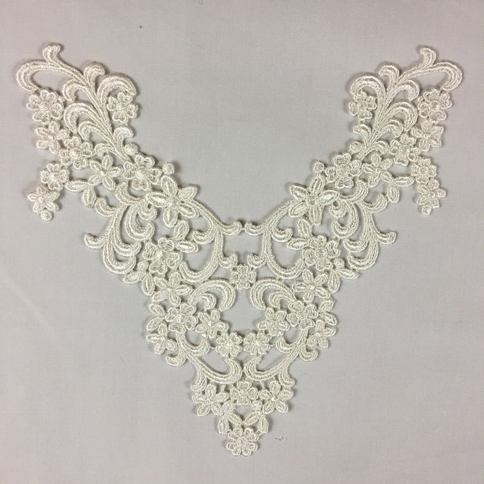 Applique Lace Piece Embroidery Venise Abundance Yoke Neckpiece, 9"x9", Ivory, Multi-use Garments Tops Bridal Costumes Arts Crafts DIY Sewing Frames