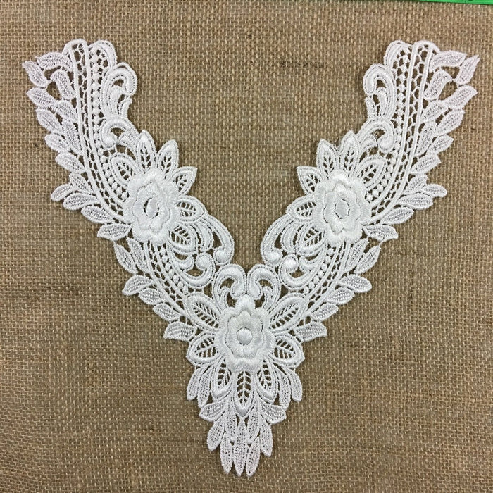 Applique Lace Piece Floral Embroidery Venise Yoke Neckpiece, 11"x11", Ivory, Multi-use Garments Tops Bridal Costumes Arts Crafts DIY Sewing