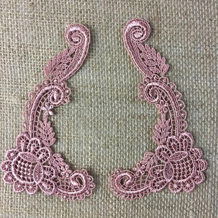 Lace Applique Pair Venise Rose Design Embroidered, 5" long, Garments Tops Costumes Crafts DIY Sewing Scrapbooks ⭐