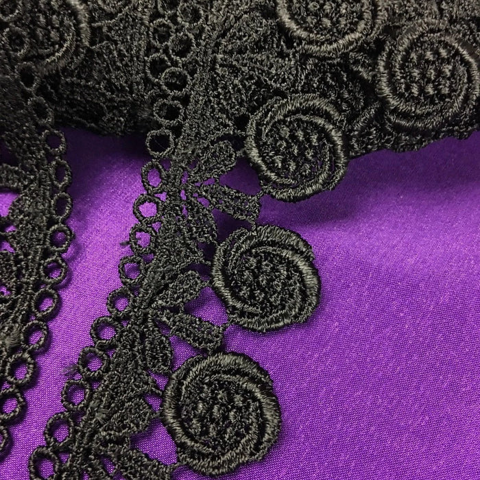 Trim Lace Venise Floral Design, 1.5" Wide, Black, Multi-Use Garments Tops Decorations Arts Crafts Dance & Theater Costumes Veils DIY Sewing Scrapbooks