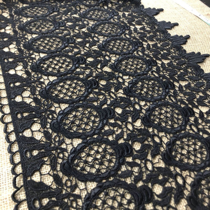 Wide Trim Lace Venise, 18" Wide, Black, White, Pineapple Design, Multi-Use Garments Tops Bridal Veil Table Runner Decorations Crafts Costumes