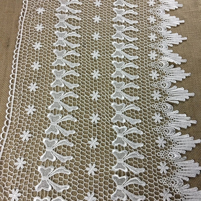 Wide Trim Lace Venise, 15" Wide, Choose Color, Bowtie on Honeycomb Design, Multi-Use Garment Top Bridal Veil Table Runner Decorations Crafts Costumes