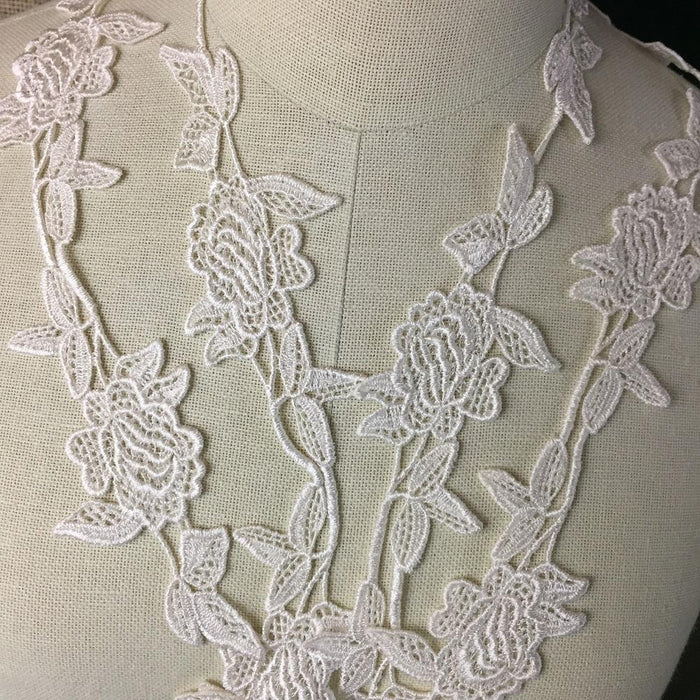 Lace Trim Rose on Stem Venise Double Border, 2" Wide, Choose Color. Multi-Use ex: Garments Tops Dresses Bridal Decoration Craft Costume Veil