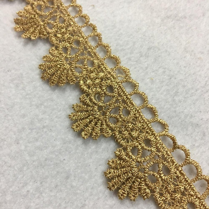 Metallic Gold Trim Lace Royal Fan Design Lurex 1.1" Wide Venise. Multi-Use ex. Garments Bridals Decoration Crafts Costumes Veils Scrapbooks