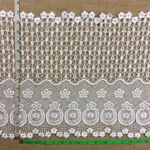 Wide Trim Lace Venise Daisy Rain Wave Design, 13" Wide, White, Multi-Use Garment Top Skirt Bridal Veil Table Runner Decorations Costumes Crafts