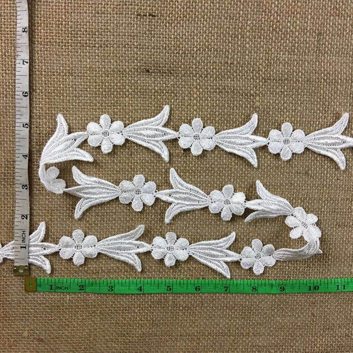 Trim Lace Venise Daisy Tulip Angel Dance, Double Border, Cut or use as yardage, 1.75" Wide, White, Garments Tops Bridal Belt Sash Waistband DIY Sewing Crafts Costumes Scrapbooks ⭐