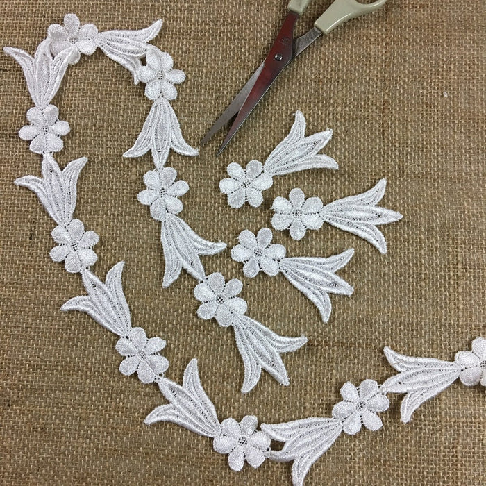 Trim Lace Venise Daisy Tulip Angel Dance, Double Border, Cut or use as yardage, 1.75" Wide, White, Multi-Use Garments Tops Bridal Belt Sash Waistband DIY Sewing Crafts Costumes Scrapbooks